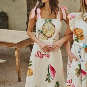 Vestido Midi Blanco Con Frutas
