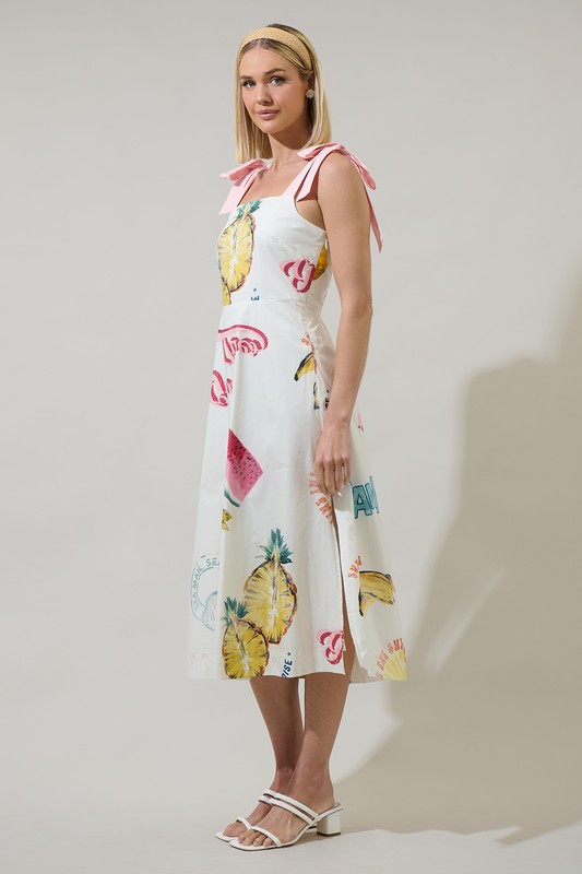 Vestido Midi Blanco Con Frutas - Imagen 4