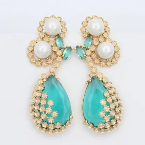 Aretes Curvos Circón Perlas